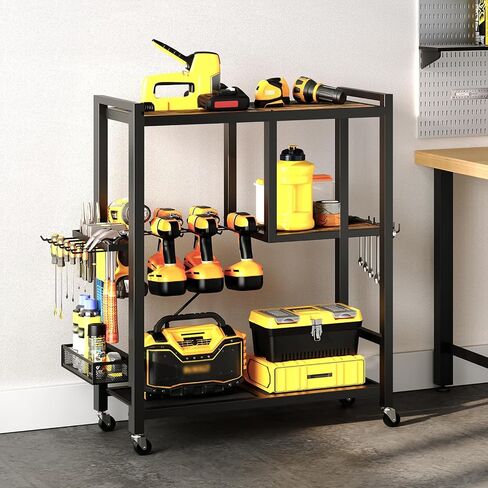 عربة تنظيم الأدوات الكهربائية بعجلات، منظمة تخزين المرآب، حامل أدوات رف رف الحفر 6-8، عربة أدوات دوارة متنقلة مفتوحة صندوق خزانة الصدر لمنضدة العمل، ورشة عمل TCHR9901 in Kuwait