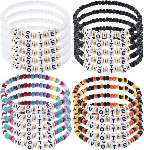 Taouzi 20 Pcs VOTE Bracelets Encourage Voting Bracelets Beaded Initial Bracelets Fashion Popular Letter Bracelets for Women Girls in Saudi Arabia