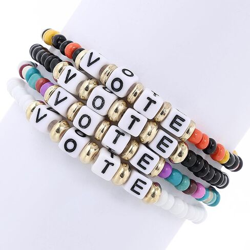 Taouzi 20 Pcs VOTE Bracelets Encourage Voting Bracelets Beaded Initial Bracelets Fashion Popular Letter Bracelets for Women Girls in Saudi Arabia