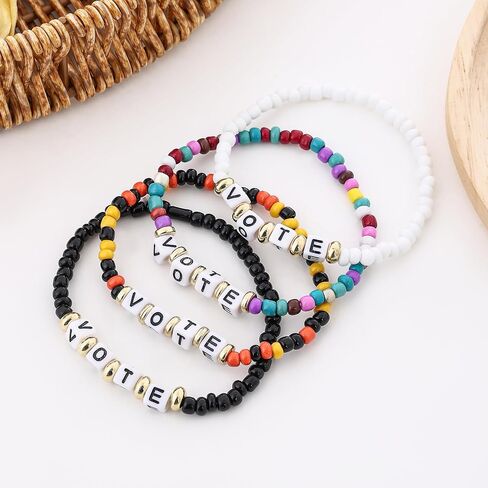 Taouzi 20 Pcs VOTE Bracelets Encourage Voting Bracelets Beaded Initial Bracelets Fashion Popular Letter Bracelets for Women Girls in Saudi Arabia