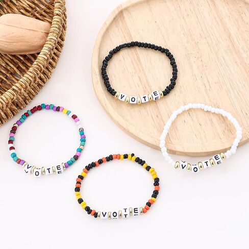 Taouzi 20 Pcs VOTE Bracelets Encourage Voting Bracelets Beaded Initial Bracelets Fashion Popular Letter Bracelets for Women Girls in Saudi Arabia