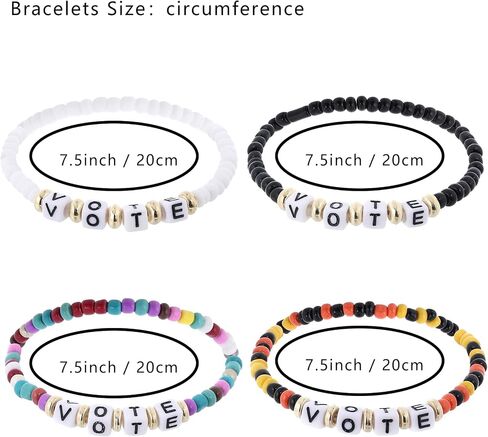 Taouzi 20 Pcs VOTE Bracelets Encourage Voting Bracelets Beaded Initial Bracelets Fashion Popular Letter Bracelets for Women Girls in Saudi Arabia