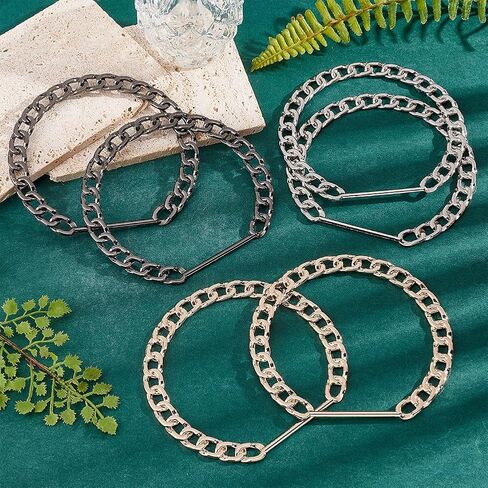 PH PandaHall 6pcs Chain Bag Handle, 3 Colors Metal Purse Handles Handbag Semicircle Handbag Handle PU Leather Bag Handles Replacement Handles for 4.13 Inch Decorative Bag Making DIY Handmade Beach Bag in Saudi Arabia