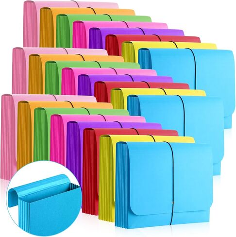 Fulmoon 24 Pack Colored Expanding File Wallet with Flap and Cord Closure, 3.5" Expansion Letter Size, Colorful File Pocket Assorted Colors for Office School Classroom Supplies in Saudi Arabia