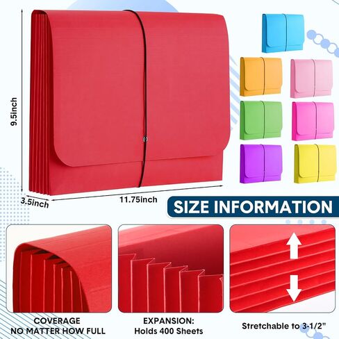 Fulmoon 24 Pack Colored Expanding File Wallet with Flap and Cord Closure, 3.5" Expansion Letter Size, Colorful File Pocket Assorted Colors for Office School Classroom Supplies in Saudi Arabia