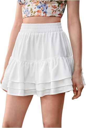 Milumia Women Y2k Solid Tiered Ruffle Mini Skirt Elastic High Waist Flare Short Skirts in Saudi Arabia