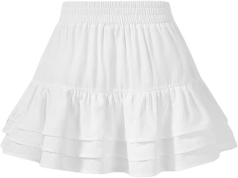 Milumia Women Y2k Solid Tiered Ruffle Mini Skirt Elastic High Waist Flare Short Skirts in Saudi Arabia