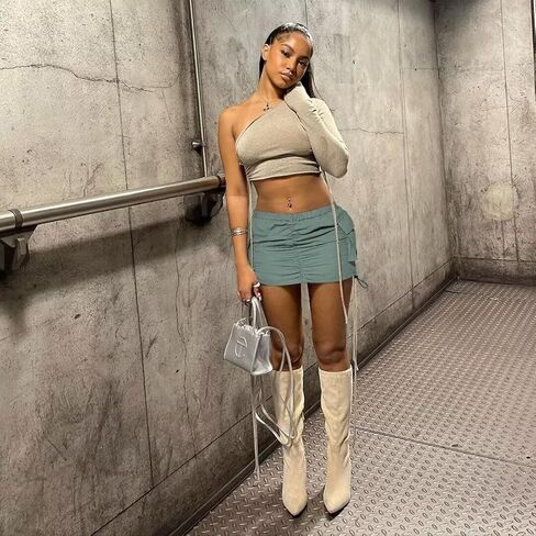 Cargo Skirts for Women Ruched Mini Skirt Side Drawstring High Waisted Skirt in Kuwait