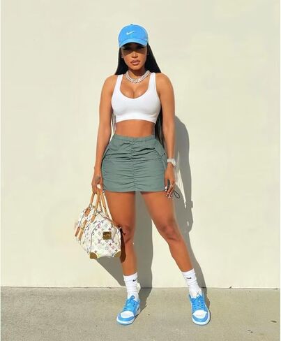 Cargo Skirts for Women Ruched Mini Skirt Side Drawstring High Waisted Skirt in Kuwait