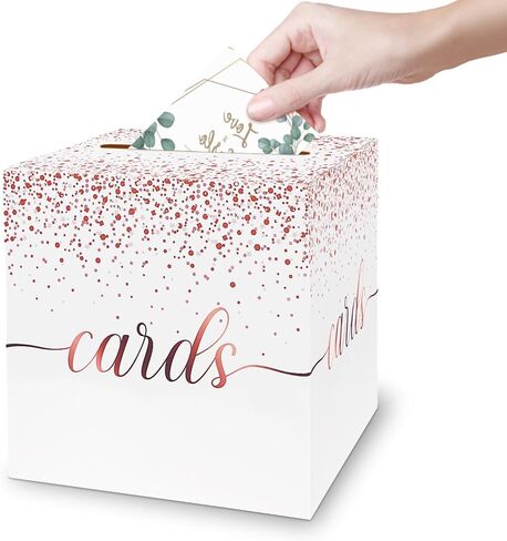 1 Pack White and Rose Gold Card Box for Party, 8.7" White Gift Card Box Money Box for Birthday, Wedding, Baby Shower, Retirement, Anniversary, Bridal Shower, Raffle Ticket in Kuwait