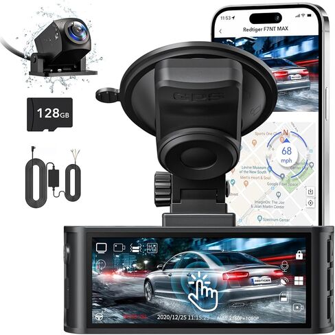 كاميرا REDTIGER 4K Dash Cam أمامية وخلفية 1080P مع مجموعة أسلاك صلبة، كاميرا سيارة WiFi GPS مدمجة مع بطاقة مجانية سعة 128 جيجابايت، تسجيل حلقي، رؤية ليلية، وضع ركن السيارة، التحكم الذكي في التطبيقات، كاميرا خلفية مقاومة للماء in Kuwait
