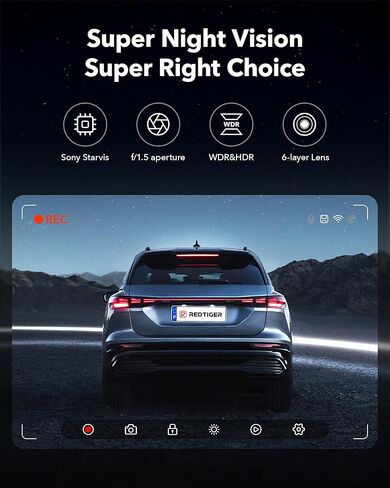 كاميرا REDTIGER 4K Dash Cam أمامية وخلفية 1080P مع مجموعة أسلاك صلبة، كاميرا سيارة WiFi GPS مدمجة مع بطاقة مجانية سعة 128 جيجابايت، تسجيل حلقي، رؤية ليلية، وضع ركن السيارة، التحكم الذكي في التطبيقات، كاميرا خلفية مقاومة للماء in Kuwait