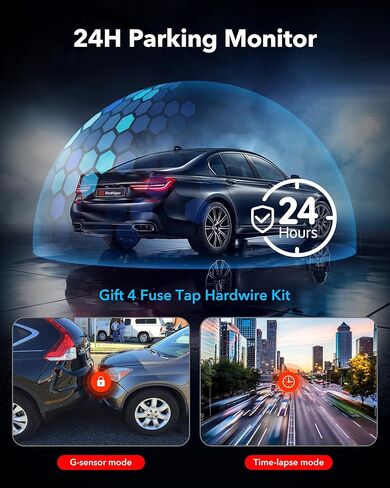 كاميرا REDTIGER 4K Dash Cam أمامية وخلفية 1080P مع مجموعة أسلاك صلبة، كاميرا سيارة WiFi GPS مدمجة مع بطاقة مجانية سعة 128 جيجابايت، تسجيل حلقي، رؤية ليلية، وضع ركن السيارة، التحكم الذكي في التطبيقات، كاميرا خلفية مقاومة للماء in Kuwait