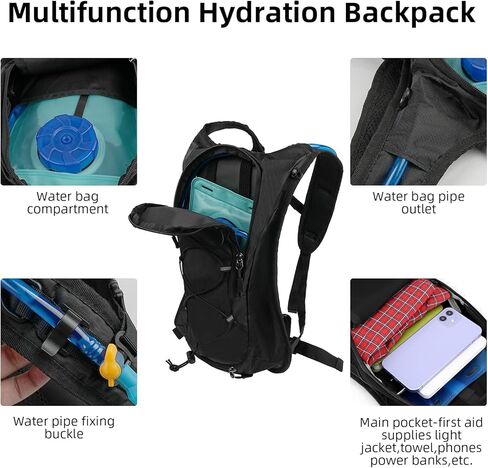 Hydration Backpack, Water Backpack with 2L Water Bladder, Lightweight Hiking Backpack High Flow Bite Valve Water Backpack, Hydration Pack for Hiking, Biking, Running and Climbing in Kuwait
