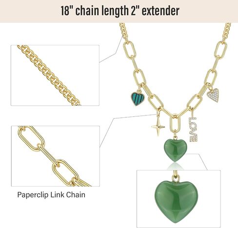 Chunky Charm Necklace, Multi Heart Sun Moon Pearl Jade Healing Crystal Charm with 14k Gold Plated Chain in Saudi Arabia