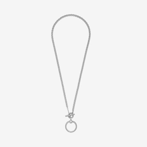 Pandora Moments O Pendant T-Bar Necklace - Charm Holder Necklace - Jewelry for Women - Sterling Silver - 19.7", With Gift Box in Saudi Arabia