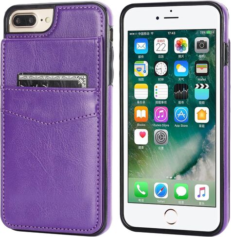 محفظة KIHUWEY iPhone 7 Plus iPhone 8 Plus مع حامل بطاقة الائتمان، غطاء حماية متين من الجلد الفاخر بمشبك مغناطيسي لهاتف iPhone 7/8 Plus 5.5 بوصة (أسود) in Kuwait