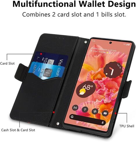 حافظة لهاتف Google Pixel 6a، حافظة هاتف بمحفظة جلدية مغناطيسية مزودة بفتحات للبطاقات Pixel 6a، غطاء واقٍ من الصدمات من السيليكون من مادة TPU مع مسند، حافظة كتب مقاومة للصدمات لهاتف Google Pixel 6a باللون الأسود in Saudi Arabia