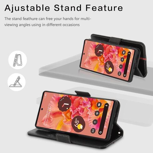 حافظة لهاتف Google Pixel 6a، حافظة هاتف بمحفظة جلدية مغناطيسية مزودة بفتحات للبطاقات Pixel 6a، غطاء واقٍ من الصدمات من السيليكون من مادة TPU مع مسند، حافظة كتب مقاومة للصدمات لهاتف Google Pixel 6a باللون الأسود in Saudi Arabia