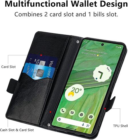 حافظة لهاتف Google Pixel 6a، حافظة هاتف بمحفظة جلدية مغناطيسية مزودة بفتحات للبطاقات Pixel 6a، غطاء واقٍ من الصدمات من السيليكون من مادة TPU مع مسند، حافظة كتب مقاومة للصدمات لهاتف Google Pixel 6a باللون الأسود in Saudi Arabia