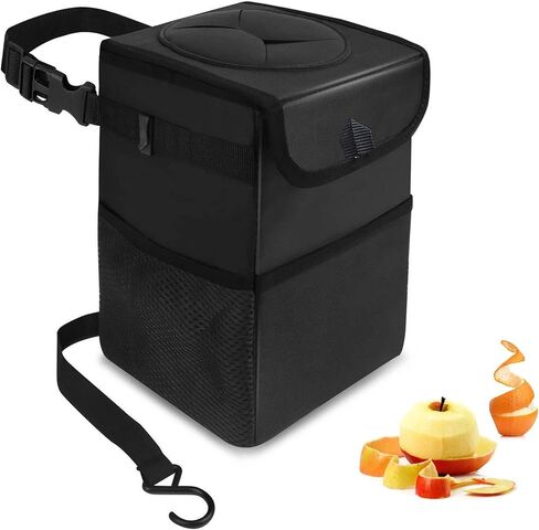 سلة مهملات السيارة، سلة مهملات المطبخ، سلة المهملات مناسبة للمطبخ، غرفة المعيشة، الحمام، مقاومة للتسرب، سلة مهملات السيارة مع غطاء، حقيبة قمامة السيارة قابلة للطي والمحمولة، أسود in Kuwait