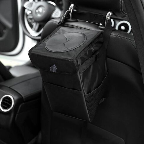 سلة مهملات السيارة، سلة مهملات المطبخ، سلة المهملات مناسبة للمطبخ، غرفة المعيشة، الحمام، مقاومة للتسرب، سلة مهملات السيارة مع غطاء، حقيبة قمامة السيارة قابلة للطي والمحمولة، أسود in Kuwait