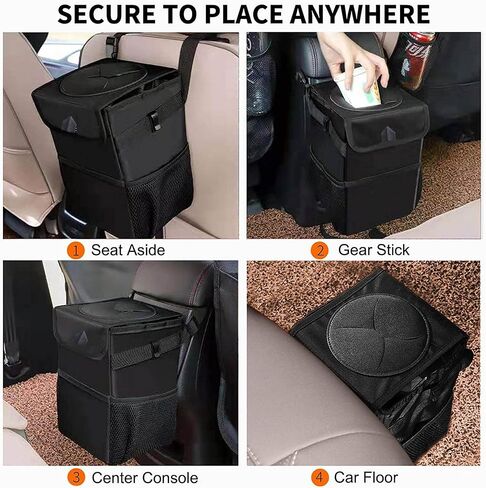 سلة مهملات السيارة، سلة مهملات المطبخ، سلة المهملات مناسبة للمطبخ، غرفة المعيشة، الحمام، مقاومة للتسرب، سلة مهملات السيارة مع غطاء، حقيبة قمامة السيارة قابلة للطي والمحمولة، أسود in Kuwait