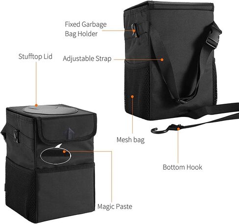 سلة مهملات السيارة، سلة مهملات المطبخ، سلة المهملات مناسبة للمطبخ، غرفة المعيشة، الحمام، مقاومة للتسرب، سلة مهملات السيارة مع غطاء، حقيبة قمامة السيارة قابلة للطي والمحمولة، أسود in Kuwait