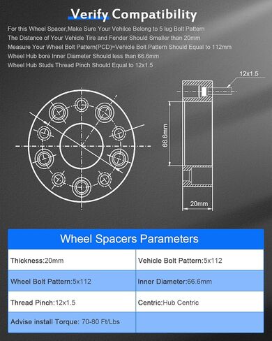 ECCPP 5x112 Wheel Spacers 20mm 5x112mm to 5x112mm HubCentric Wheel Spacer Compatible fit for Mercedes Benz W219 W210 W211 W212 C230 C240 C320 66.6mm W/10 Lug Bolts(12x1.5 Studs 4X) in Saudi Arabia