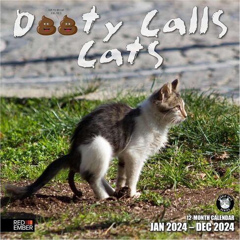 هدية هفوة مضحكة من RED EMBER للقطط Dooty Calls 2024 تقويم جداري شهري قابل للتعليق للقطط الصغيرة التغوط | 12 بوصة × 24 بوصة مفتوح | ورق سميك وقوي | هدية | نكتة سرية القذرة سانتا الفيل الأبيض in Saudi Arabia