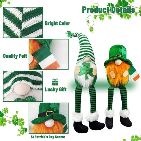 عيد القديس باتريك جنوم القطيفة الزينة 2PCS الأخضر الأيرلندية التماثيل قزم ديكور اليدوية الاسكندنافية المنزل الجدول شامروك الحلي لطيف هدايا عيد القديس باتريك in Kuwait