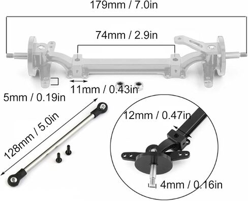 RC Axle, Aluminium Alloy 1/14 RC Truck Front Steering Rod Link Pole Wheel Axle, RC Front Steering Wheel Axle Upgrades Parts for 1/14 Remote Control Unpowered Tractor Truck (Silver) in Saudi Arabia