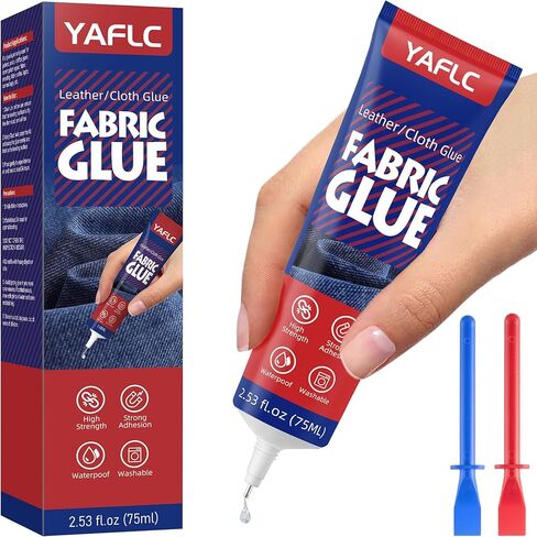 Fabric Glue Permanent 75ml, Fabric Glue for Patch, Clear Fabric Glue for Clothing Permanent Washable, Clothing Glue for All Fabrics, Cotton, Denim, Leather, Flannel, Polyester in Kuwait