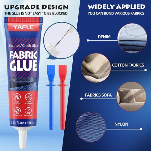 Fabric Glue Permanent 75ml, Fabric Glue for Patch, Clear Fabric Glue for Clothing Permanent Washable, Clothing Glue for All Fabrics, Cotton, Denim, Leather, Flannel, Polyester in Kuwait