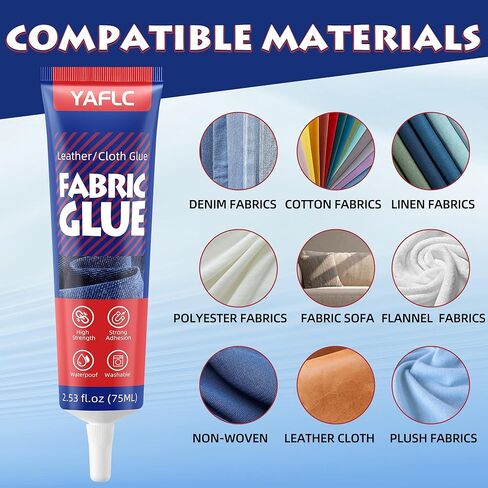Fabric Glue Permanent 75ml, Fabric Glue for Patch, Clear Fabric Glue for Clothing Permanent Washable, Clothing Glue for All Fabrics, Cotton, Denim, Leather, Flannel, Polyester in Kuwait