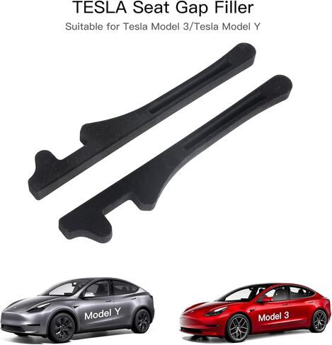 حشو فجوات مقعد السيارة مع فتحات حزام الأمان المتوافقة مع حاصرات الشقوق طراز Tesla Model Y لملحقات Tesla Model 3/Y، ملء الفجوة بين المقعد ووحدة التحكم وإيقاف الأشياء من السقوط (قطعتان) in Kuwait