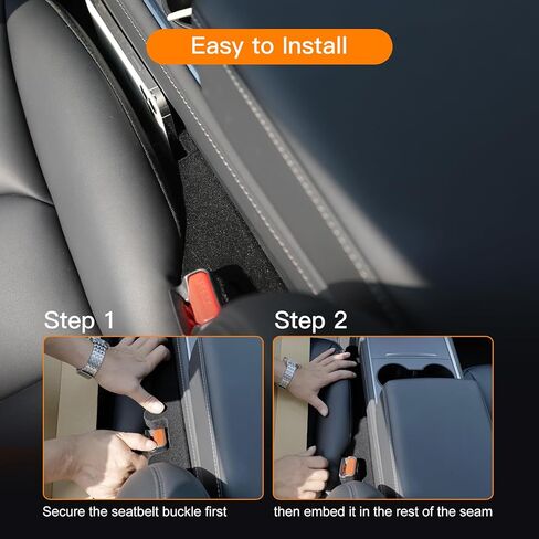 حشو فجوات مقعد السيارة مع فتحات حزام الأمان المتوافقة مع حاصرات الشقوق طراز Tesla Model Y لملحقات Tesla Model 3/Y، ملء الفجوة بين المقعد ووحدة التحكم وإيقاف الأشياء من السقوط (قطعتان) in Kuwait