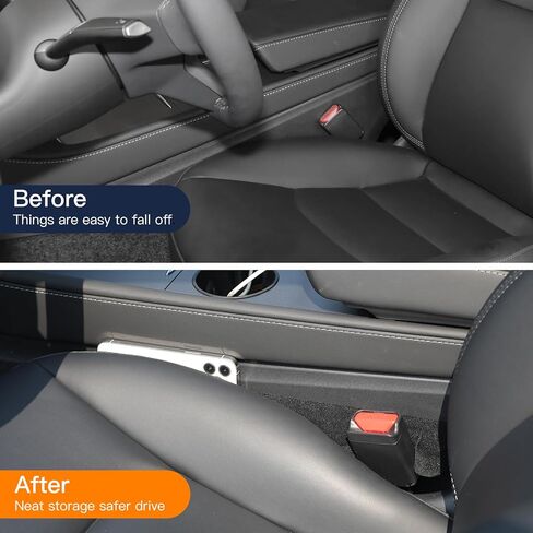 حشو فجوات مقعد السيارة مع فتحات حزام الأمان المتوافقة مع حاصرات الشقوق طراز Tesla Model Y لملحقات Tesla Model 3/Y، ملء الفجوة بين المقعد ووحدة التحكم وإيقاف الأشياء من السقوط (قطعتان) in Kuwait