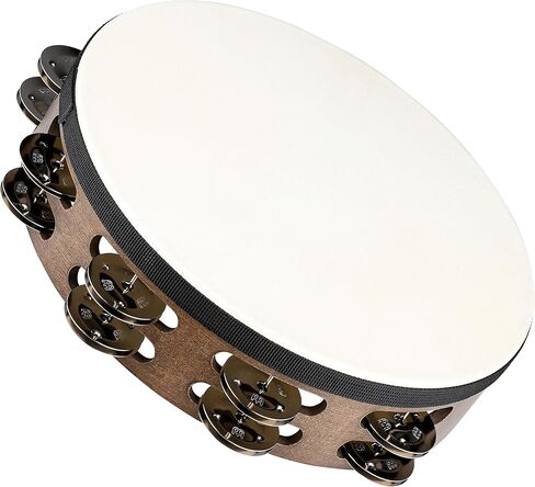 Meinl Percussion Traditional Goatskin Headed Wood Tambourine with Stainless Steel Jingles, Double Row — NOT Made in China — for All Musicians, 2-Year Warranty (TAH2WB) in Saudi Arabia