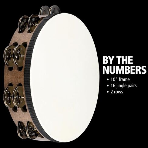 Meinl Percussion Traditional Goatskin Headed Wood Tambourine with Stainless Steel Jingles, Double Row — NOT Made in China — for All Musicians, 2-Year Warranty (TAH2WB) in Saudi Arabia