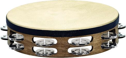 Meinl Percussion Traditional Goatskin Headed Wood Tambourine with Stainless Steel Jingles, Double Row — NOT Made in China — for All Musicians, 2-Year Warranty (TAH2WB) in Saudi Arabia
