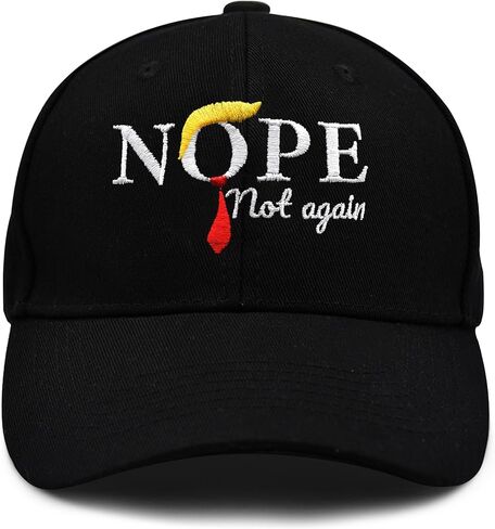Nope Not Again Baseball Cap - Adjustable Anti-Trump Slogan Hat, Funny Casual Hat Embroidered Unisex Headwear Dad Cap Costume Accessories Black in Kuwait