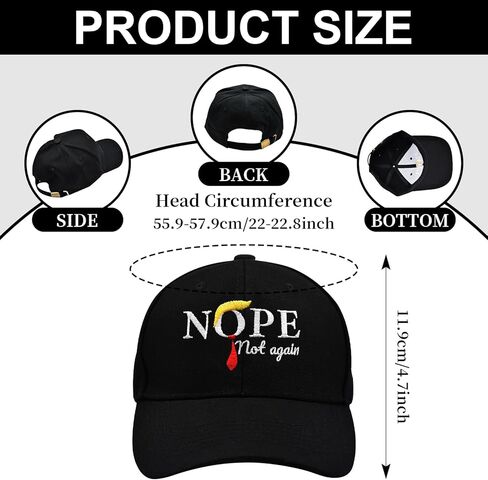 Nope Not Again Baseball Cap - Adjustable Anti-Trump Slogan Hat, Funny Casual Hat Embroidered Unisex Headwear Dad Cap Costume Accessories Black in Kuwait