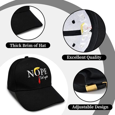 Nope Not Again Baseball Cap - Adjustable Anti-Trump Slogan Hat, Funny Casual Hat Embroidered Unisex Headwear Dad Cap Costume Accessories Black in Kuwait