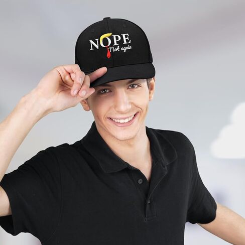 Nope Not Again Baseball Cap - Adjustable Anti-Trump Slogan Hat, Funny Casual Hat Embroidered Unisex Headwear Dad Cap Costume Accessories Black in Kuwait
