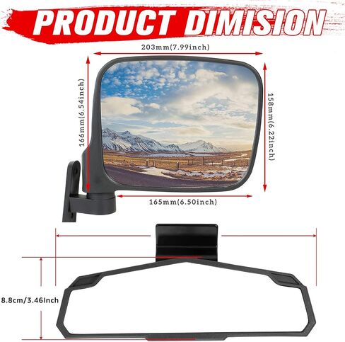 & UTV PRO مجموعة مرآة الرؤية الخلفية والمرايا الجانبية لعام 2014-2023 Polaris Ranger 500/570/ XP 900، ملحقات المرايا المنفصلة المحدبة القابلة للتعديل UTV in Saudi Arabia