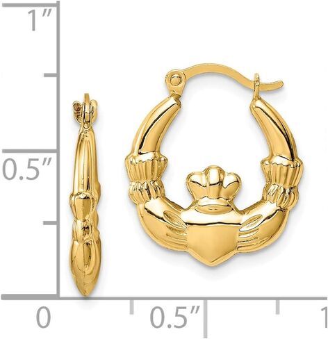 Solid 14k Yellow Gold Celtic Irish Claddagh Hoop Earrings in Saudi Arabia