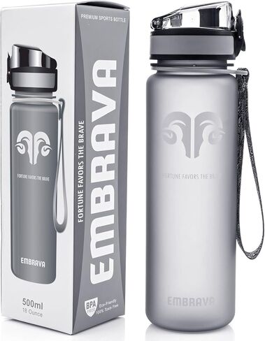 Embrava Best Sports Water Bottle - 17oz Small - Eco Friendly & BPA-Free Plastic - For Running, Gym, Yoga, Outdoors and Hiking - Fast Water Flow, Flip Top, Opens With 1-Click - Leak-proof Lid in Saudi Arabia