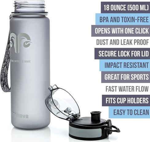 Embrava Best Sports Water Bottle - 17oz Small - Eco Friendly & BPA-Free Plastic - For Running, Gym, Yoga, Outdoors and Hiking - Fast Water Flow, Flip Top, Opens With 1-Click - Leak-proof Lid in Saudi Arabia