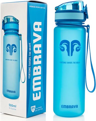Embrava Best Sports Water Bottle - 17oz Small - Eco Friendly & BPA-Free Plastic - For Running, Gym, Yoga, Outdoors and Hiking - Fast Water Flow, Flip Top, Opens With 1-Click - Leak-proof Lid in Saudi Arabia